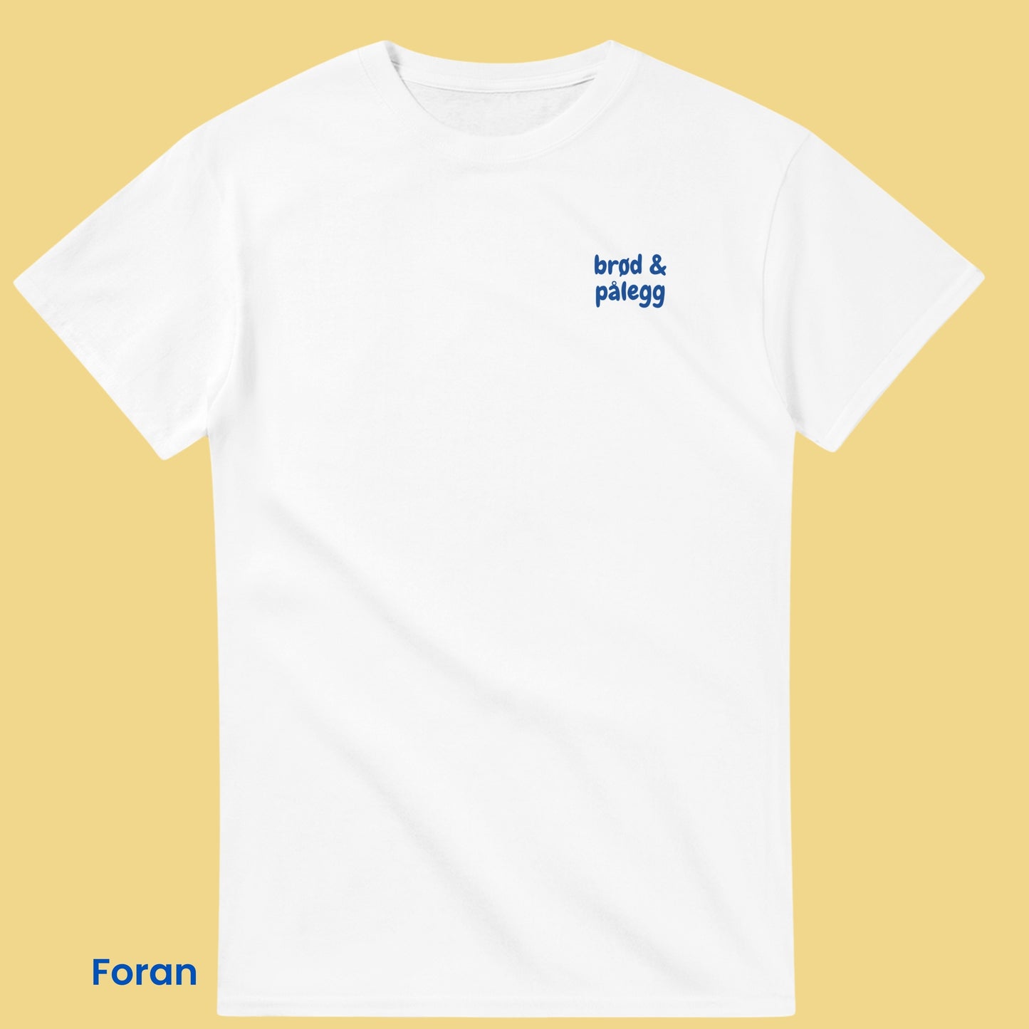 Morsom norsk t-skjorte med frokost tema – perfekt gave for unge voksne. Retro blå og kult print som passer de fleste casual outfits.